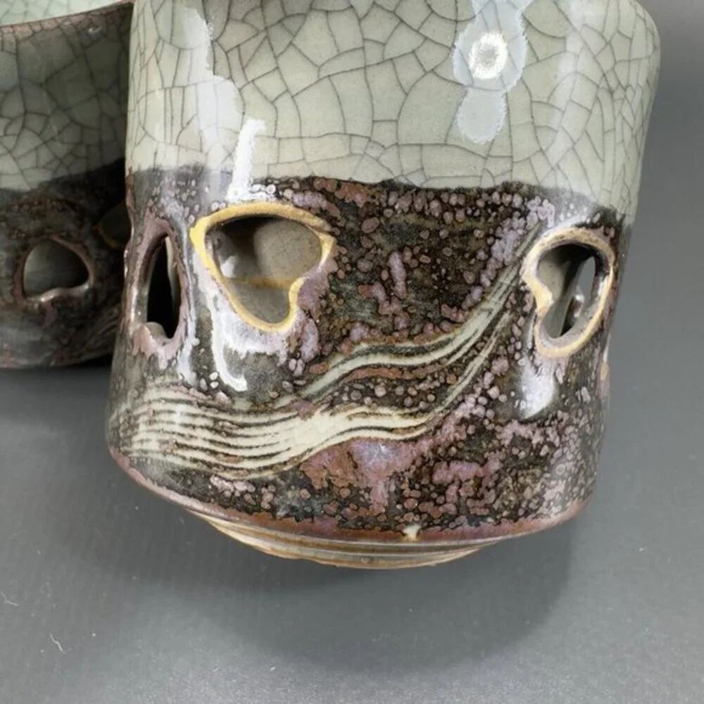 Otagiri SomaWare Gold Horse Cup Tumbler Porcelain Obori Crackled Glaze Cups Set2